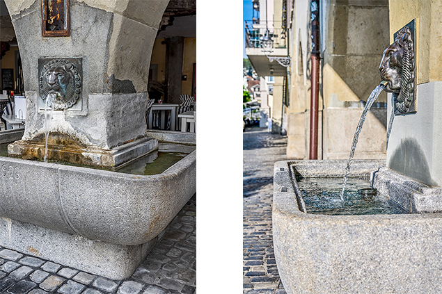 Fischbrunnen vor und nach Sanierung